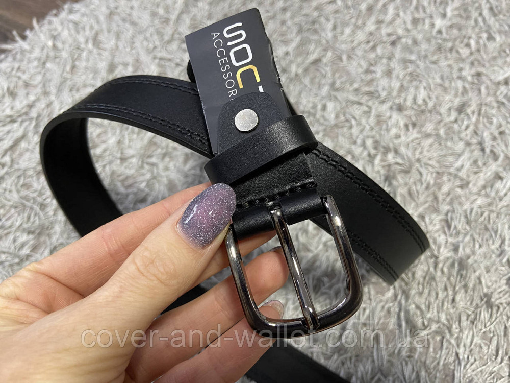 Стильный женский кожаный ремень черного цвета 30 мм PS Leather Киев - изображение 2