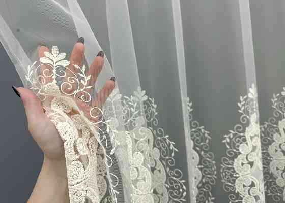 Тюль фатин с вышивкой цвет молочный 1843т Киев