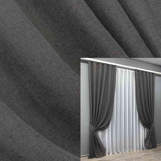 Комплект готовых штор VR-Textil Лен Мешковина № 1140ш Графитовый 140х275 см 2 шт (39-0092) Киев