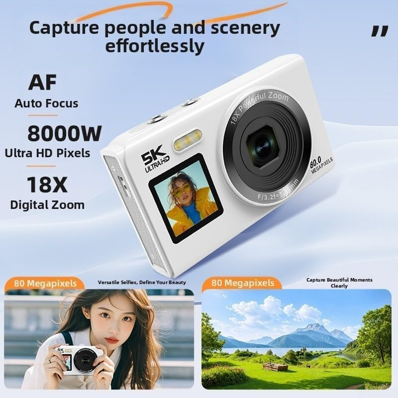 Цифрова камера 5K 80 МП Wi-Fi з подвійним екраном, EIS, 18x Zoom, 2 акумулятори + карта 64 ГБ, біла Київ - фото 8