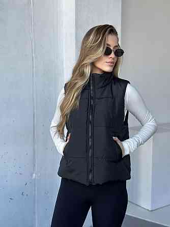 Жіноча тепла жилетка на блискавці плащівка емі на силіконі Чорний, 46/48 Одеса