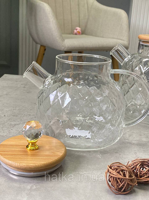 Чайник заварювальний Olens "Ромбус" 1500 мл скляний із бамбуковою кришкою для дому та ресторану Київ - фото 5