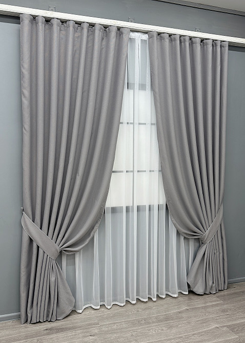 Комплект готових штор VR-Textil Льон-блекаут № 1397ш Сірий 200х290см 2 шт (32-518) Київ - фото 3