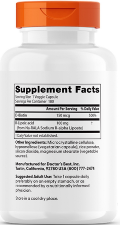 R-ліпоєва кислота Doctos Best Stabilized R-Lipoic Acid 180 капс Київ