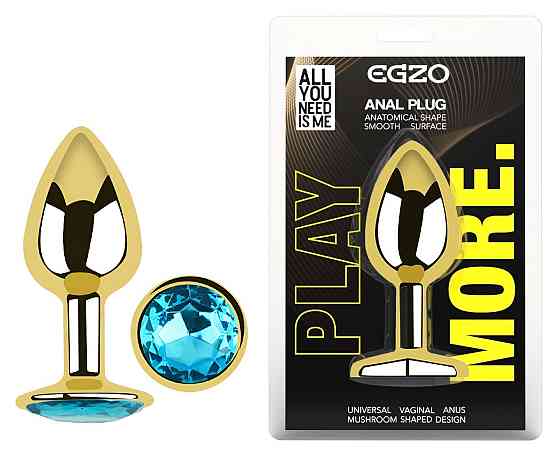 Анальная пробка с кристаллом EGZO - Gold Round Plug Aqua size S Sex Aura Киев