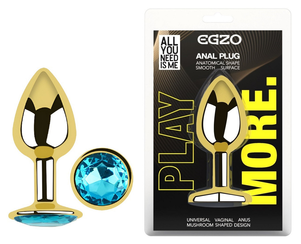 Анальна пробка з кристалом EGZO - Gold Round Plug Aqua size S Sex Aura Київ - фото 1