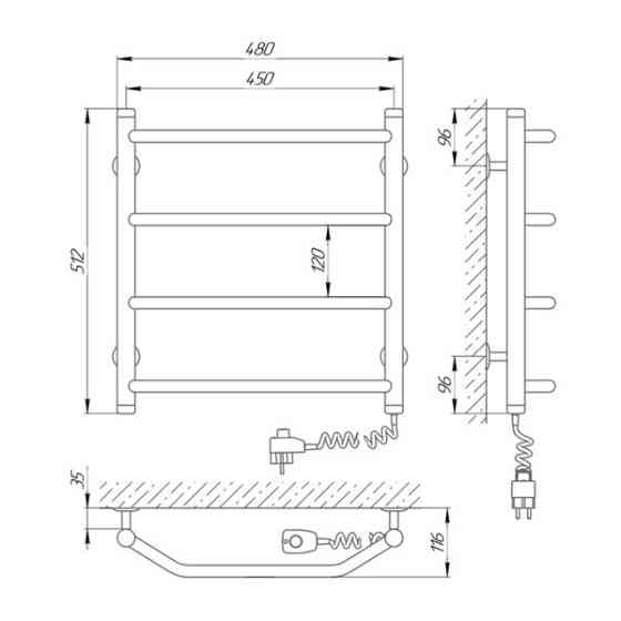 Электрический полотенцесушитель Laris Виктория П4 450Х500 Э правое подкл. Киев