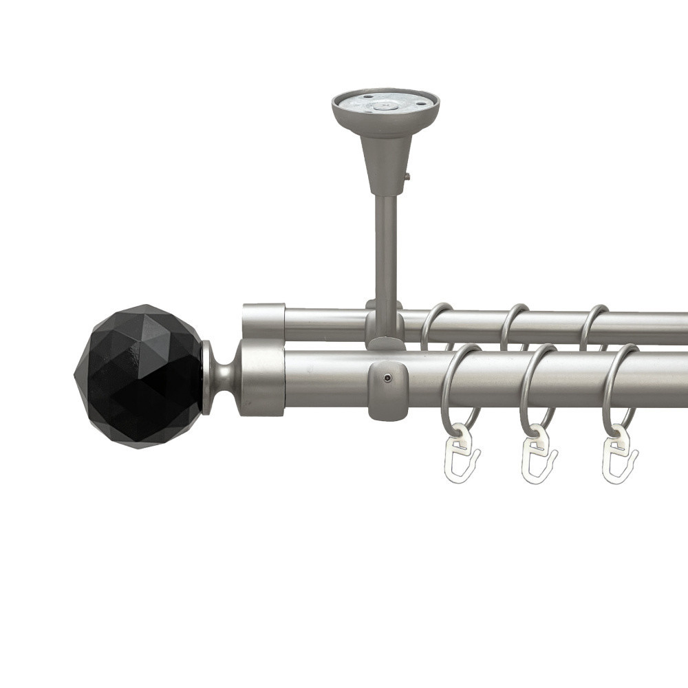 Карниз Orvit Люміера Неро металевий дворядний відкритий до стелі гладка труба кільце металеве Сатин 25\16 мм 160 см (00-00023808) Львів - фото 1