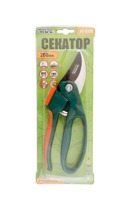 Секатор садовий MASTERTOOL 200 мм з ручками ABS-пластик з покриттям TPR лезо тефлонове Mn65 14-6119 Ровно - изображение 2