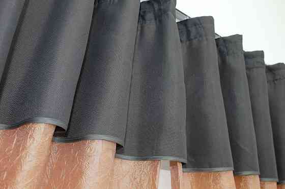 Кухонные шторы VR-Textil № 073к с ламбрекеном и подхватами персиковый с графитовым 270х170 см (52-0181) Киев