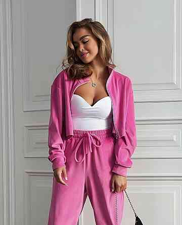 Жіночий прогулянковий плюшевий костюм-двійка: кофта та штани Рожеві, 46/48 Одеса