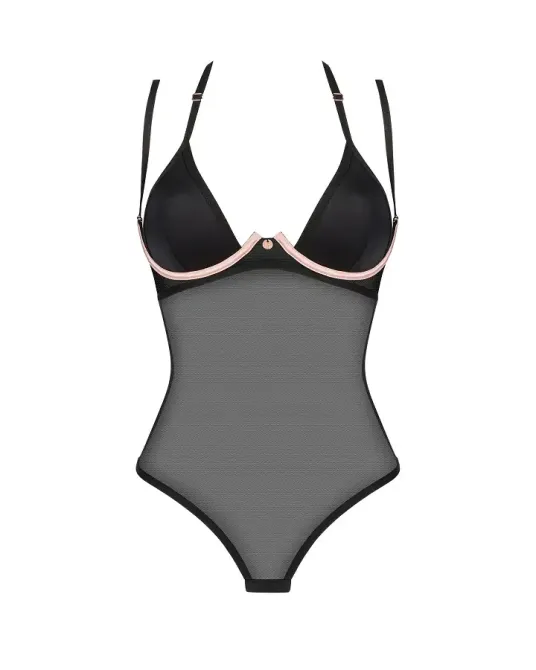 Прозоре боді Obsessive Selinne teddy XL/2XL Black, дрібна сітка, подвійні бретелі Львів - фото 3