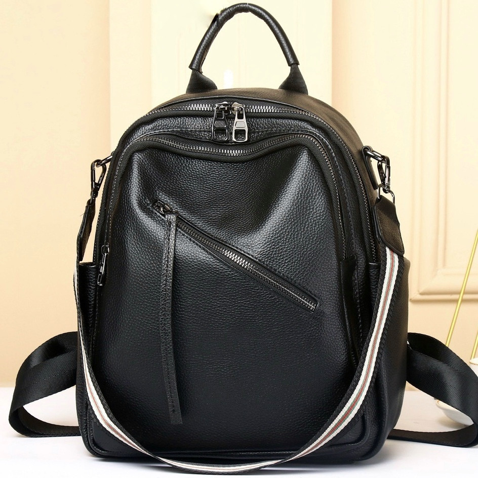 Стильна жіноча сумка міська на плечі 25х33х14, рюкзак з натуральної шкіри, чорний Кам'янське - фото 11