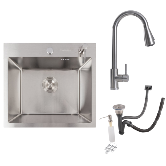 Комплект: Кухонна мийка VALESO Handmade 50*45 + Змішувач KT 8203 з висувним виливом Коломыя
