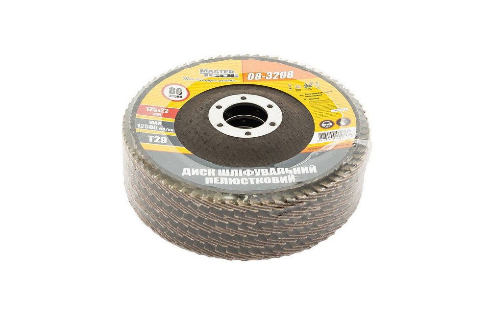 MASTERTOOL Диск шліфувальний пелюстковий конусний MASTERTOOL Т29 зерно 80 125×22 мм 5 шт 08-320 Київ - фото 4