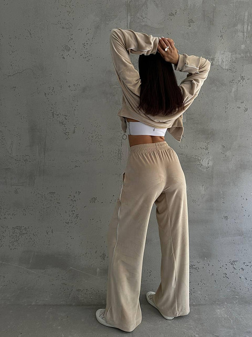 Стильный женский велюровый мягкий костюм двойка велюр плюш Бежевый 44/46 Одесса - изображение 2