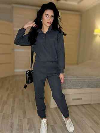 Жіночий теплий костюм-двійка: кофта та штани вельвет на щільному флісі Графіт, 42/44 Одеса