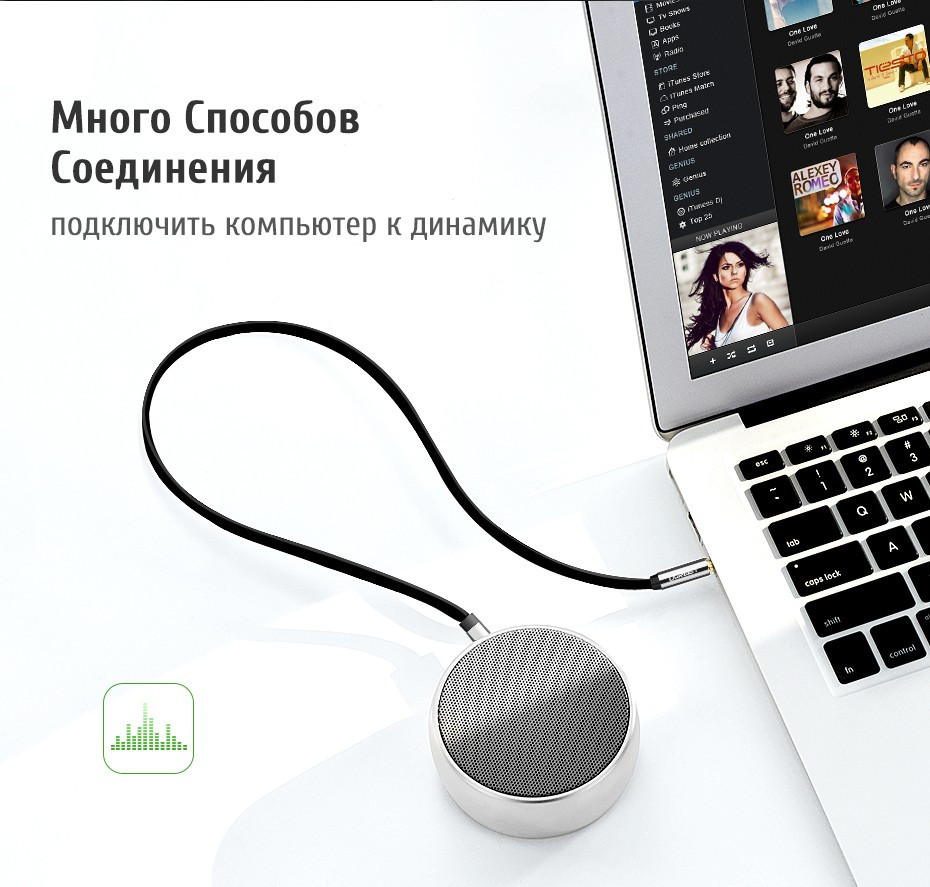 Аудіо кабель AUX 3.5 mm jack Ugreen з кутовим L-подібним штекером AV119 10597 (Чорний з сріблястим, 1м) Николаев - изображение 4