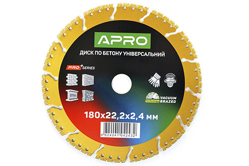 Диск по бетону универсальный 180х22.2х2.4мм PRO (вакуумная сварка, перфорированный сегмент) APRO Ровно - изображение 1