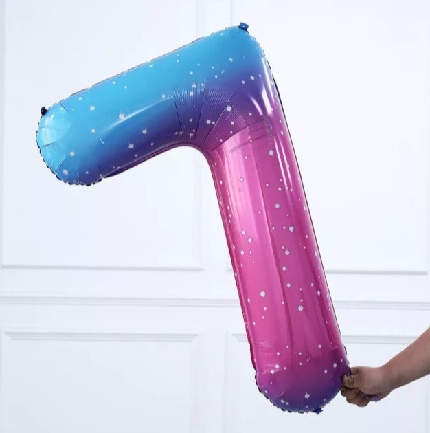 Кулька цифра 7 фольгована з принтом зірок 40 дюймів різнобарвний Київ - фото 1