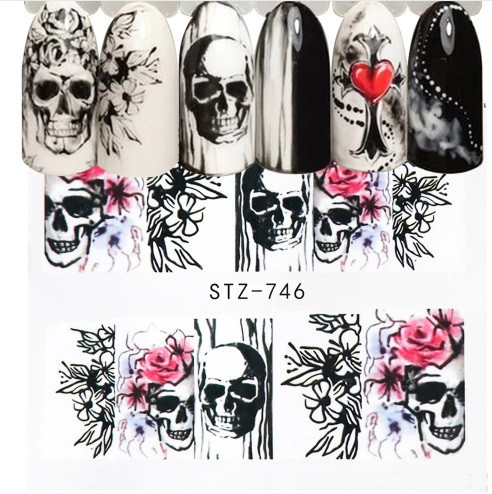 Слайдери Хелловін для нігтів Черепа 5 на 6 см різнобарвний Київ - фото 1