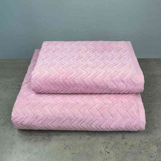 Набор махровых полотенец Жаккардовых с велюром 2шт GM Textile 50x90см, 70x140см 550г/м2 (Розовый) Сумы