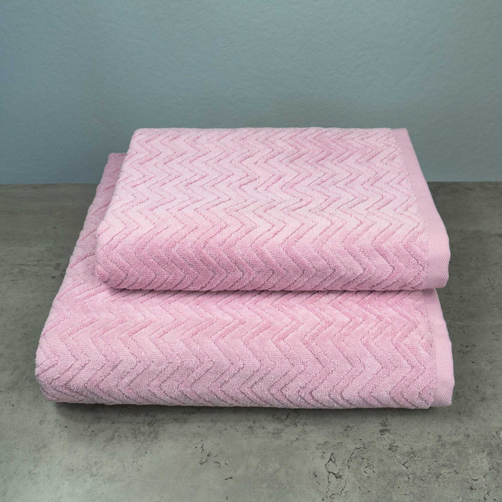 Набір махрових рушників Жакардових з велюром 2шт GM Textile 50x90см, 70x140см 550г/м2 (Рожевий) Суми - фото 1
