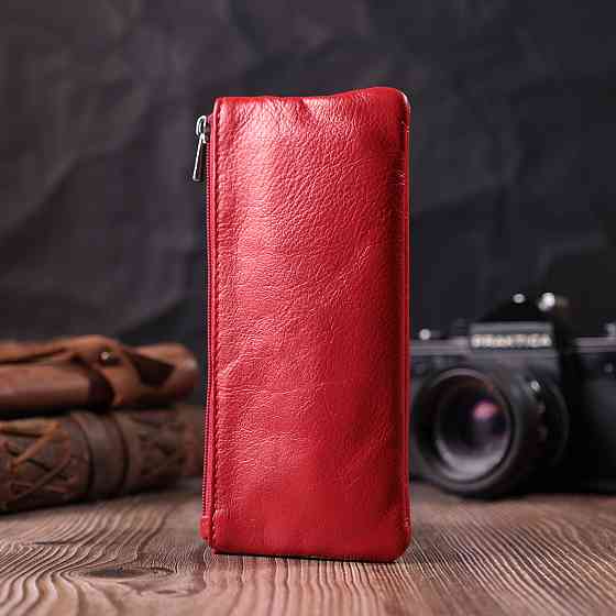 Яскрава шкіряна ключниця на блискавці Червоний (ST Leather) Київ