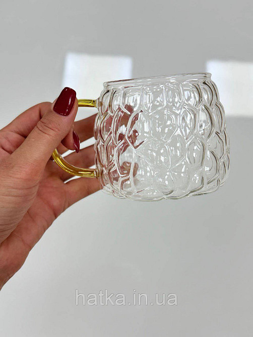 Кухоль чашка Olens "Розсвіт" 450 мл 8030-272 прозорий із жовтою ручкою Київ - фото 2