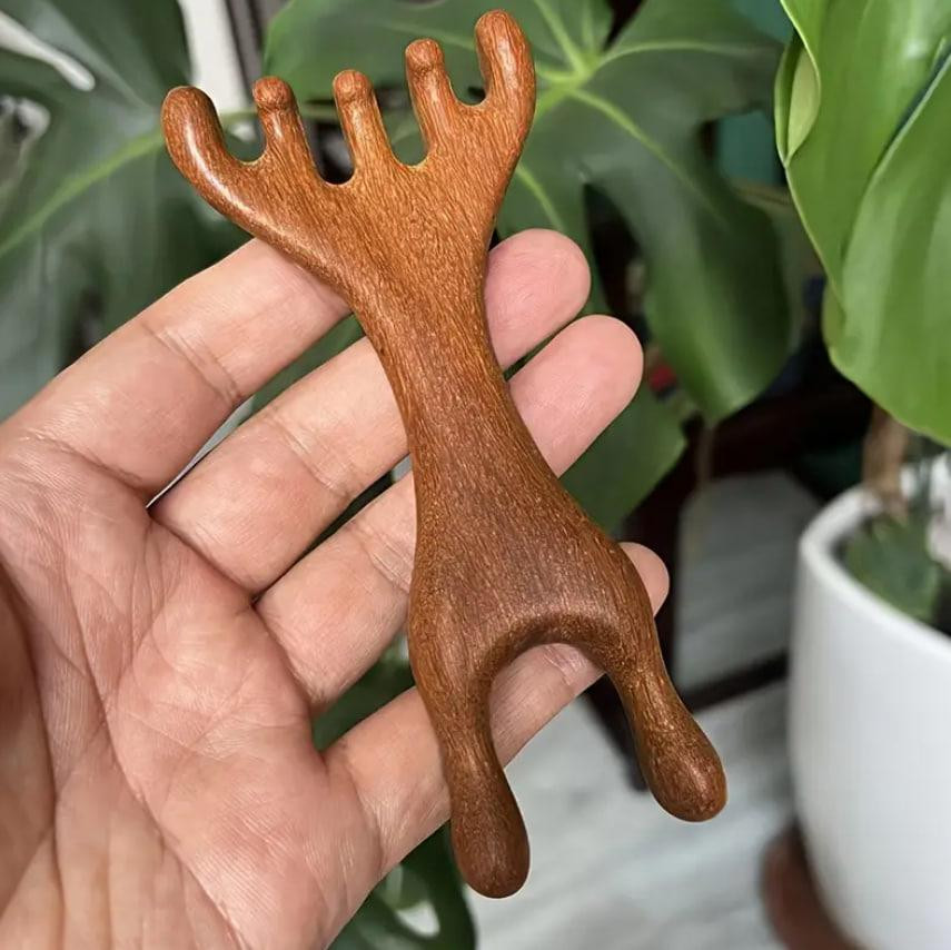 Акупунктурний дерев’яний масажер з сандалового дерева 2-в-1 | Ручний масажер для голови, шиї та спин Київ - фото 4