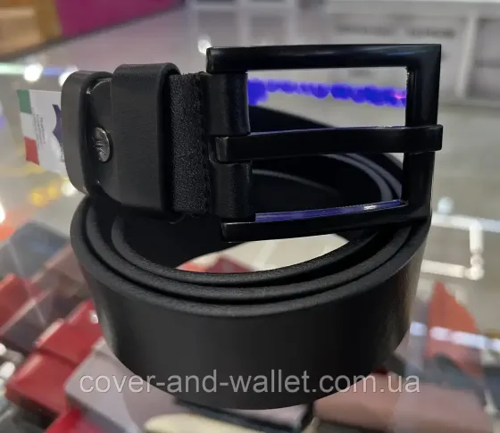 Стильний чоловічий ремінь під джинси з натуральної шкіри з чорною пряжкою  40 мм PS Leather Київ