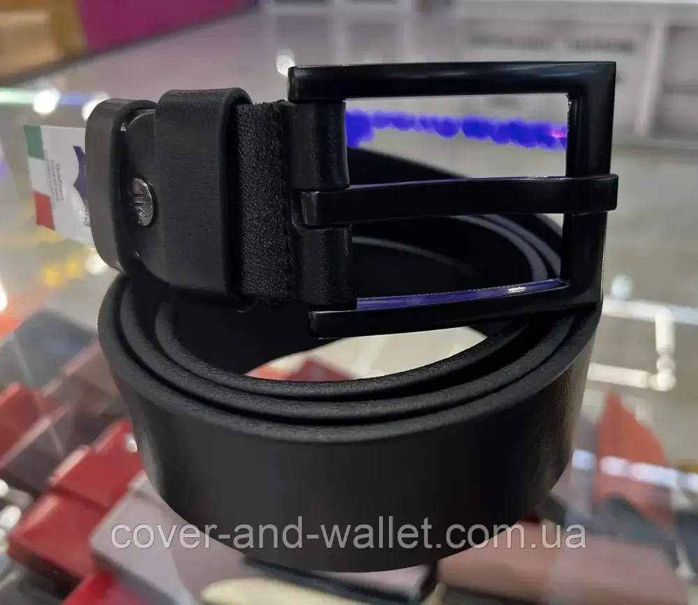 Стильный мужской ремень под джинсы из натуральной кожи с черной пряжкой 40 мм PS Leather Киев - изображение 1