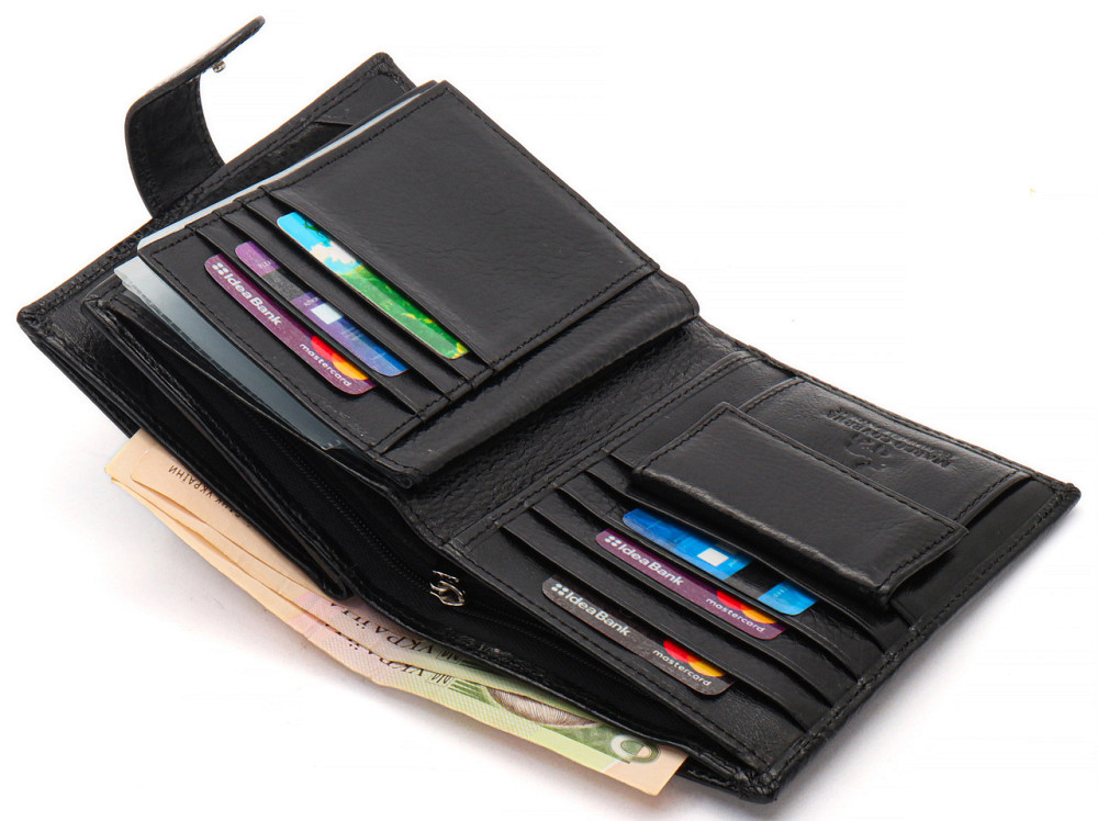 Чорне чоловіче портмоне з натуральної шкіри з відділенням під автодокументи Marco Coverna MC-2090H-1 Кам'янське - фото 5