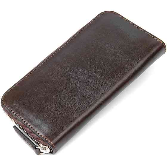 Шкіряне жіноче глянцеве портмоне GRANDE PELLE 11466 Коричневий Київ