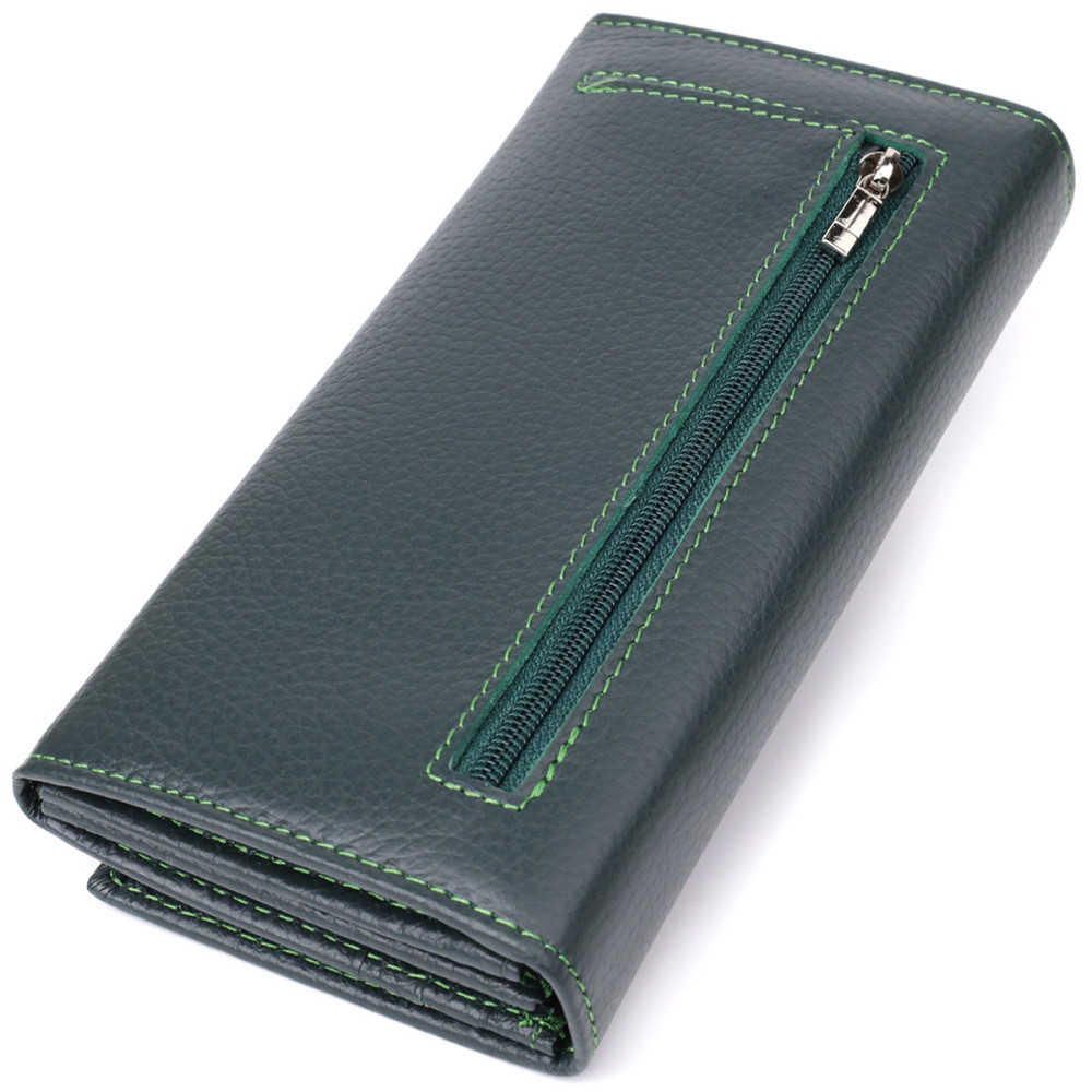 Удобный вертикальный кошелек из натуральной кожи ST Leather 23086 Зеленый Киев - изображение 10