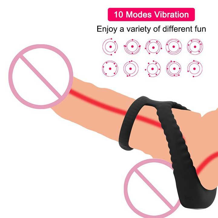 Тройное эрекционное виброкольцо на пенис и мошонку USB - Черный Винница - изображение 9