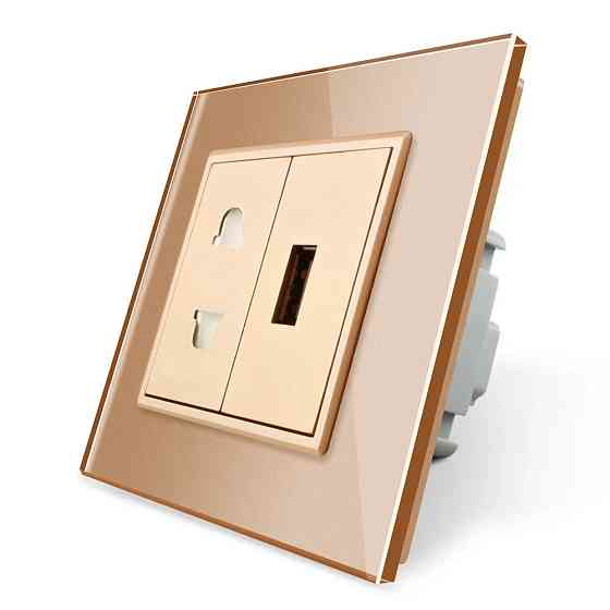 LIVOLO Розетка універсальна з USB розеткою Livolo золотий скло (VL-C7C1AUSB-13) Киев