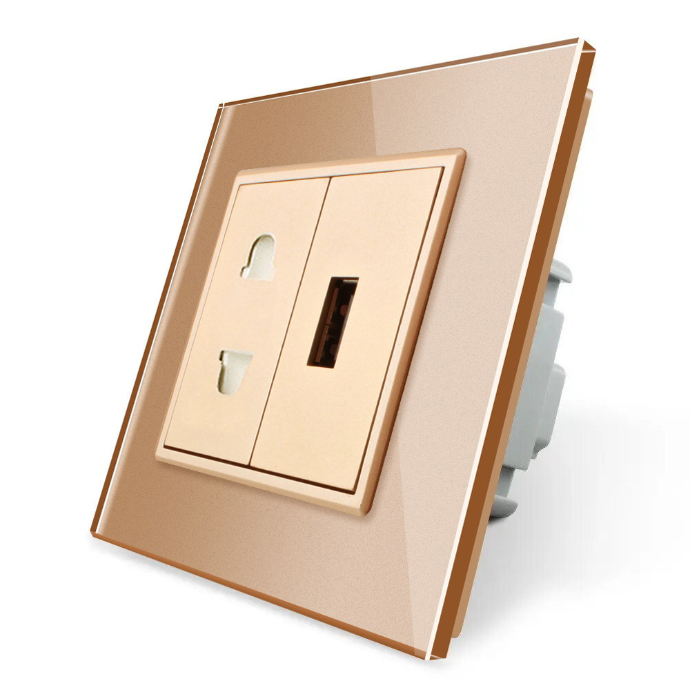 LIVOLO Розетка універсальна з USB розеткою Livolo золотий скло (VL-C7C1AUSB-13) Київ - фото 1
