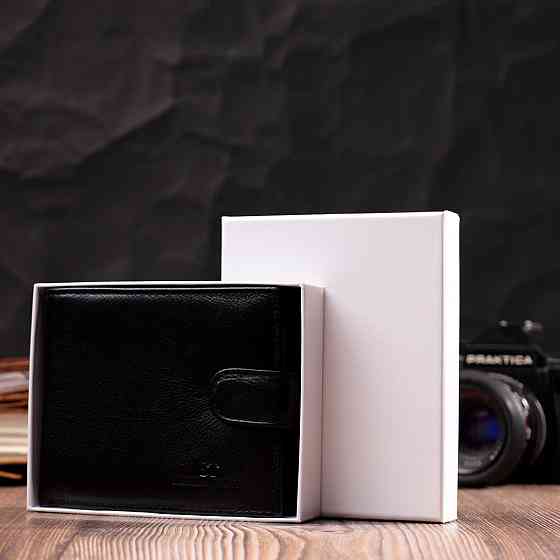 Чоловічий гаманець середнього розміру із натуральної шкіри ST Leather 22444 Чорний Київ