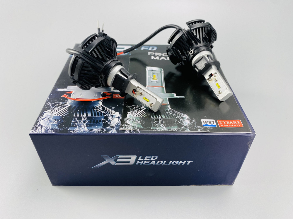 X3 Лампа світлодіодна цоколь H1 (к-кт 2 шт) 12/24V, 50W, 4000Lm + вентилятор (авиац. алюмін. профілю.) Мукачево - фото 2