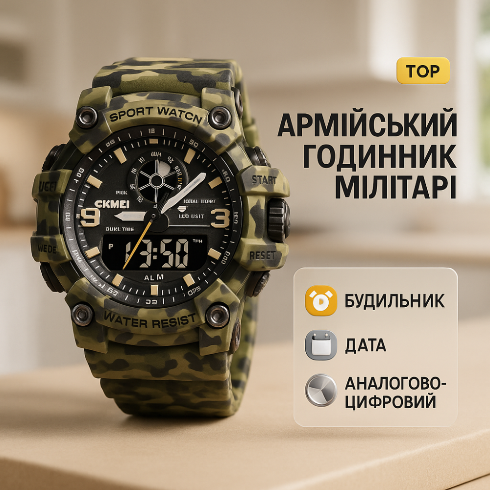 Сучасний військовий годинник SKMEI 1818CMGN, Фірмовий спортивний годинник Армійський мілітарі AK-16 Львів - фото 2