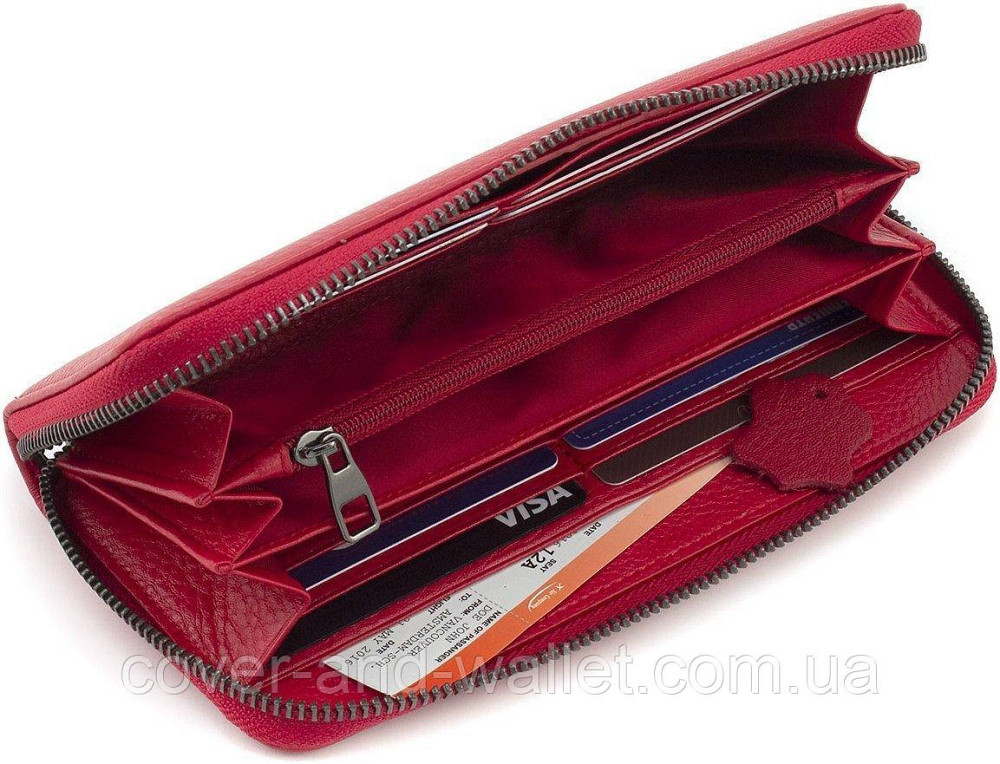 Елітний жіночий гаманець клатч із натуральної шкіри червоного кольору на блискавці Marco Coverna Київ - фото 2