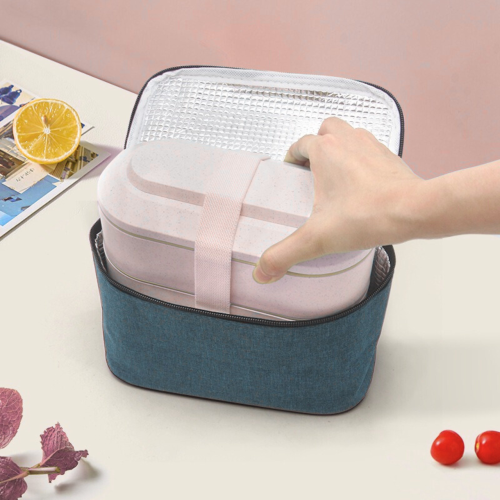 Контейнер,ланч бокс для горячей и холодной еды с термосумкой, двухъярусный для обеда с столовыми приборами, 900 мл,розовый Каменец-Подольский - изображение 2