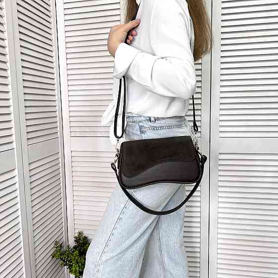 Гарний, стильний клатч. НАТУРАЛЬНА ЗАМША +еко шкіра. Коричневий. 301-41 Київ