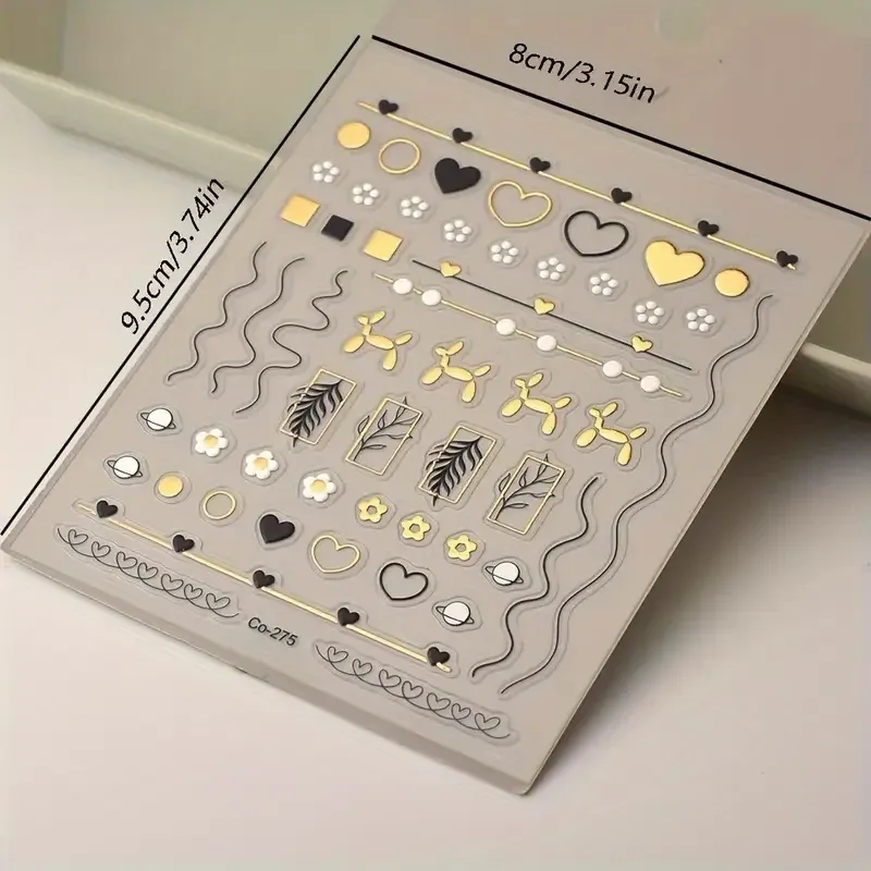 3D наклейки для ногтей золото черные | сердечки, цветы, линии, фигурки Киев - изображение 6