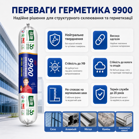 Структурный силиконовый герметик Willda 9900 нейтральный фасадный черный, фольгированная упаковка 590 мл (257501431) Киев