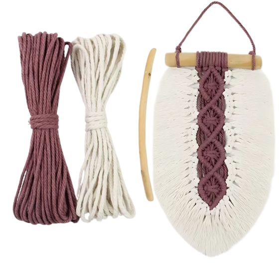 Набір макраме для ручного в'язання гобелена настінного декору «Лист» 26х15см для рукоділля та творчості червоний Кам'янець-Подільський