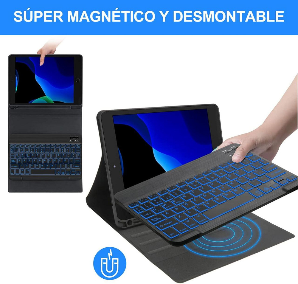 Чохол з Bluetooth-клавіатурою для iPad 10.2" 7 8 9 покоління, iPad Air 3 2019, iPad Pro 2017 10.5" з підсвіткою чорна іспанська Київ - фото 4