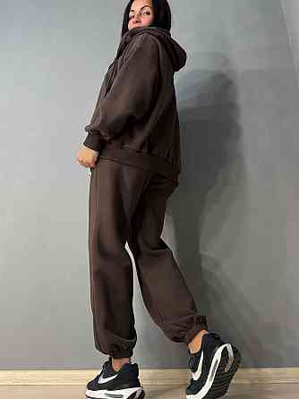 Костюм жіночий A-N 27066 спортивний оверсайз худі на блискавці та джогери коричневий, коричневий, S Київ