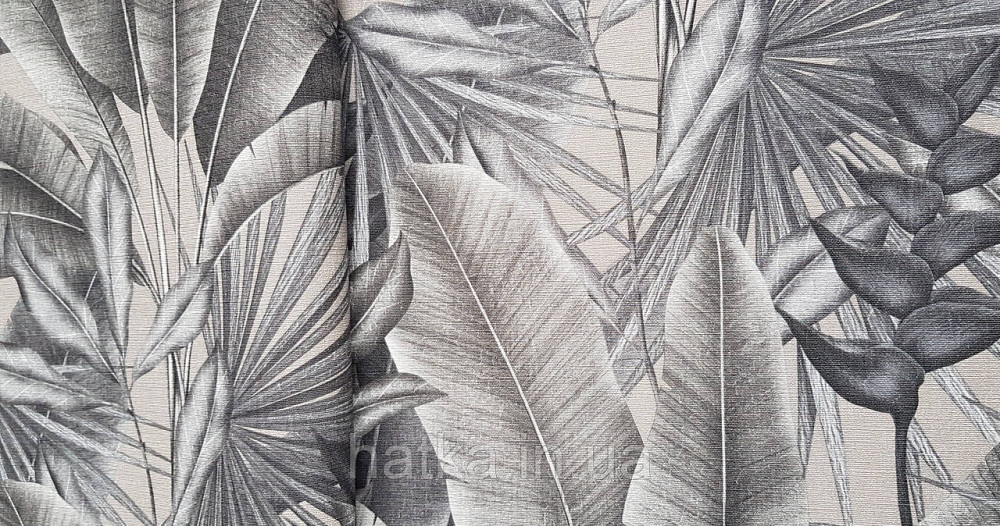 Шпалери вінілові на флізеліні AS creation Della Natura метрові 1.06Х10 листя банана пальми чорні сірі беж Київ - фото 1